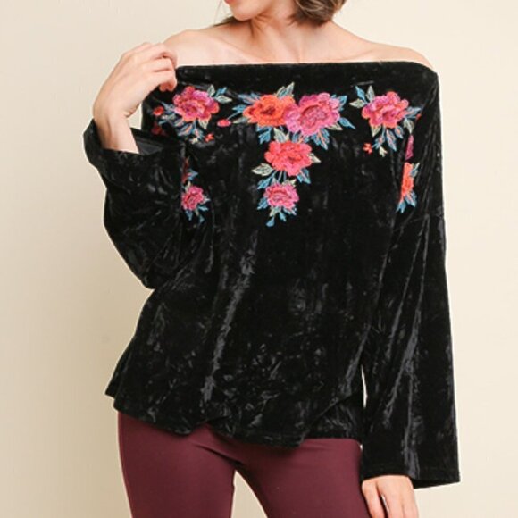 UMGEE VELVET LADIES OFF THE SHOULDER SHIRT - Picture 5 of 6